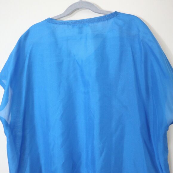 Eileen Fisher Size PS Silk Charmeuse Linen Knit Top Blue V Neck - Picture 9 of 12